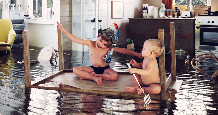 kids playing in flooded room