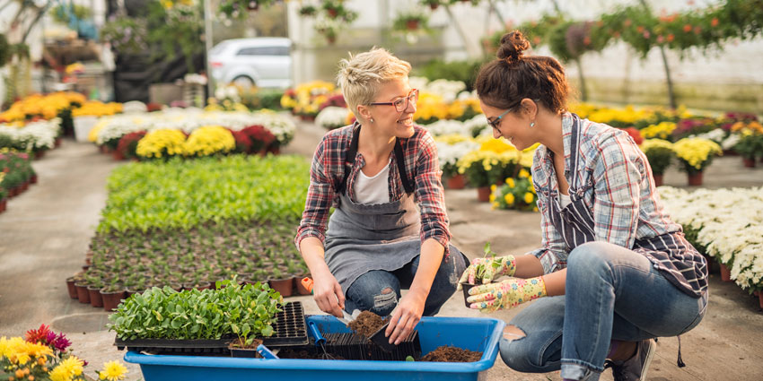 two women in garden center