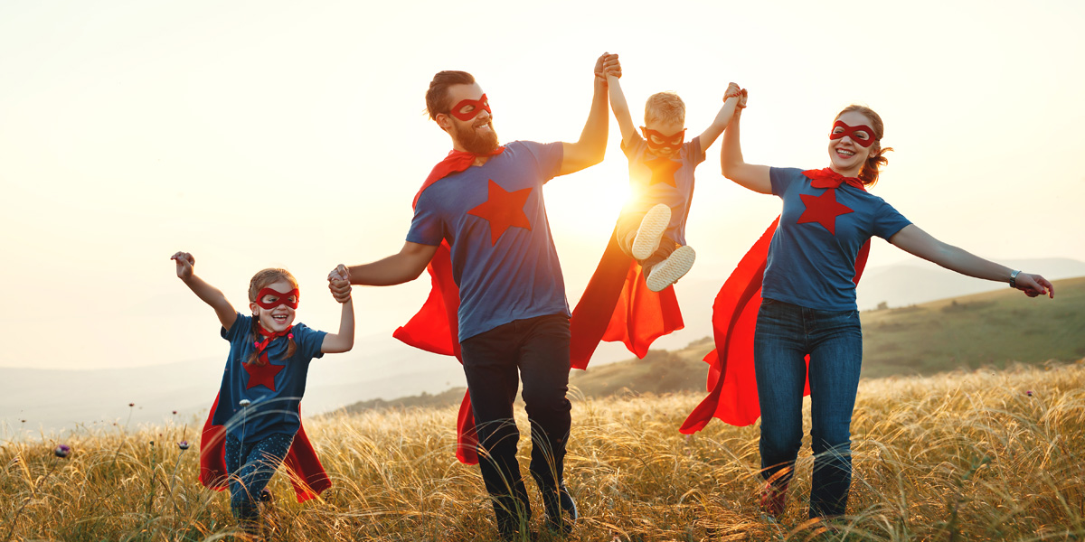 family playing superheros